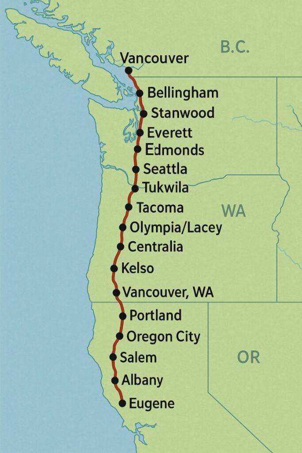 Amtrak Cascades Route Map