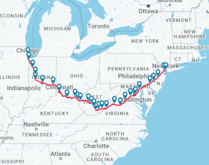 Acknowledge the Amtrak Cardinal Route Map