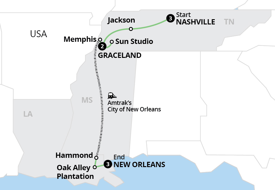 Detailed City of New Orleans Train Route Map